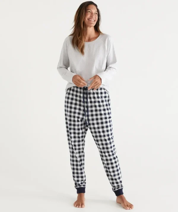 Check Print Australian Cotton Knit Pyjama Pant-Sussan Fashion