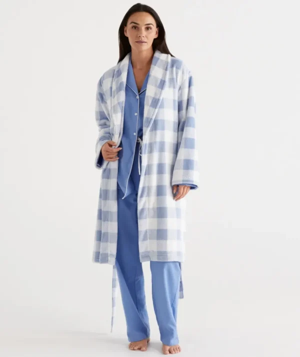 Check Print Soft Fleece Gown-Sussan Best Sale