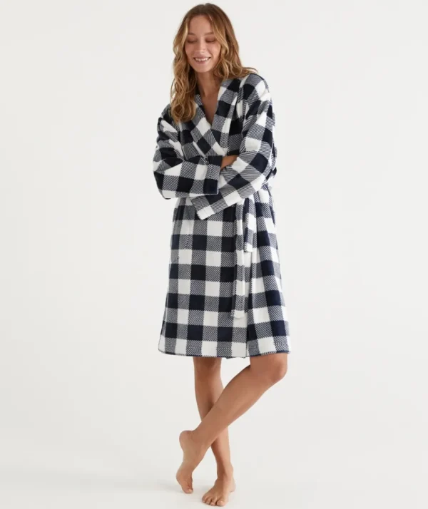 Check Print Soft Fleece Gown-Sussan Best Sale