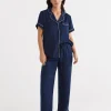 Contrast Longline Satin Pyjama Set-Sussan Store