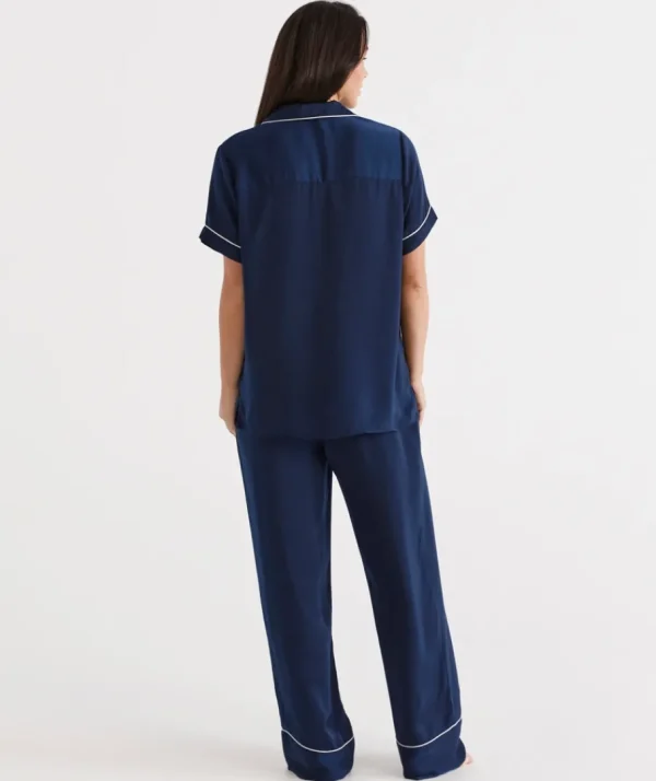 Contrast Longline Satin Pyjama Set-Sussan Store