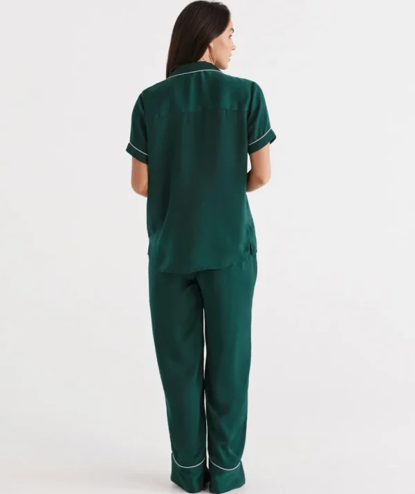 Contrast Longline Satin Pyjama Set-Sussan Store