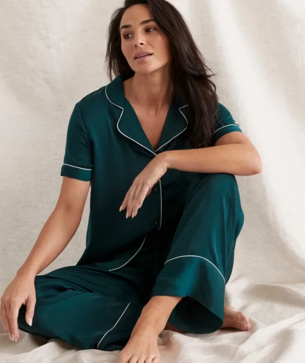 Contrast Longline Satin Pyjama Set-Sussan Store