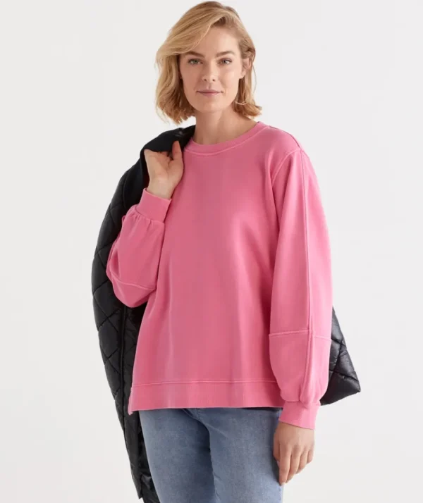 Garment Washed Blouson Sleeve Sweat-Sussan Flash Sale