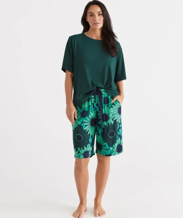 Green Floral Bermuda Shorts-Sussan Fashion