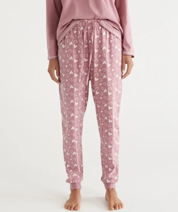 Heart Print Australian Cotton Knit Pyjama Pant-Sussan Sale