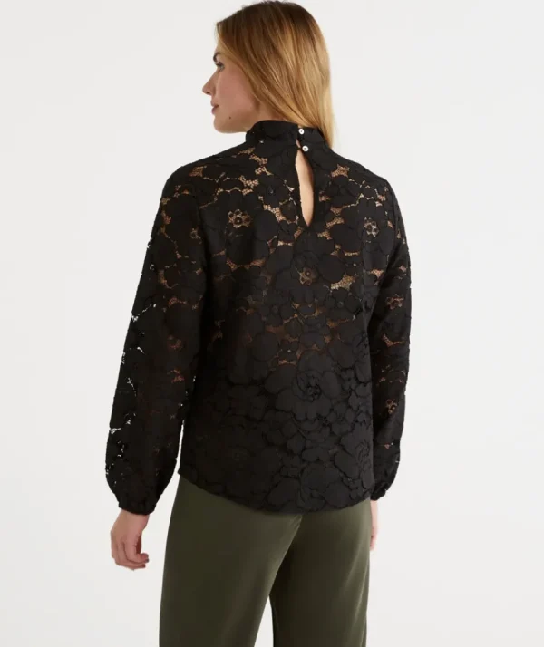 Lace Detail Long Sleeve Top-Sussan Discount