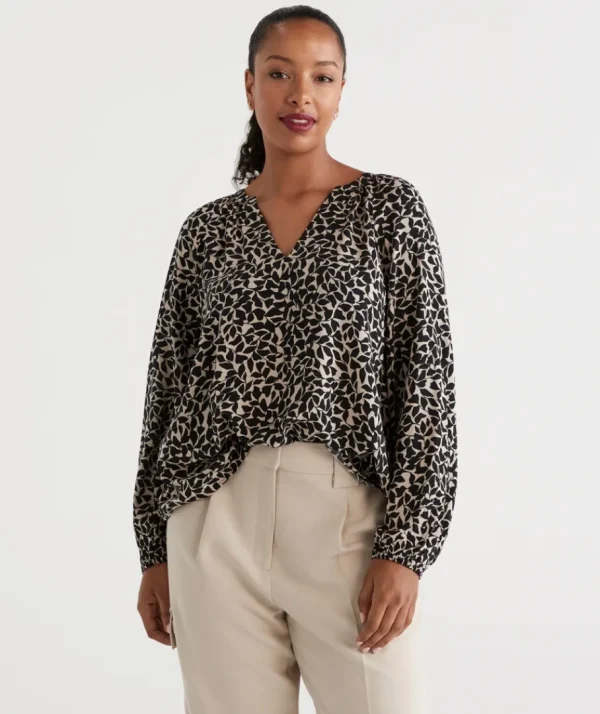 Leaf Half Placket Blouse-Sussan Flash Sale