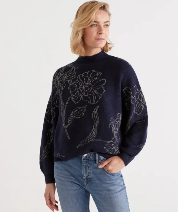 Linear Floral Metallic Pullover-Sussan New