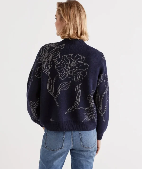 Linear Floral Metallic Pullover-Sussan New