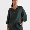 Linen ¾ Woven Lounge Top-Sussan Best Sale