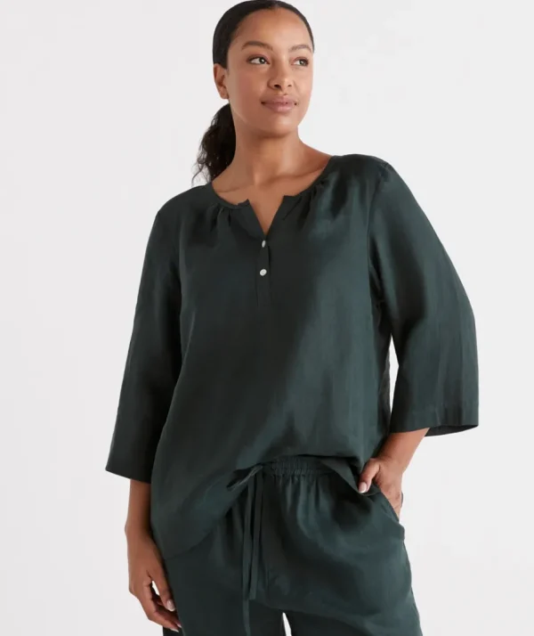 Linen ¾ Woven Lounge Top-Sussan Best Sale