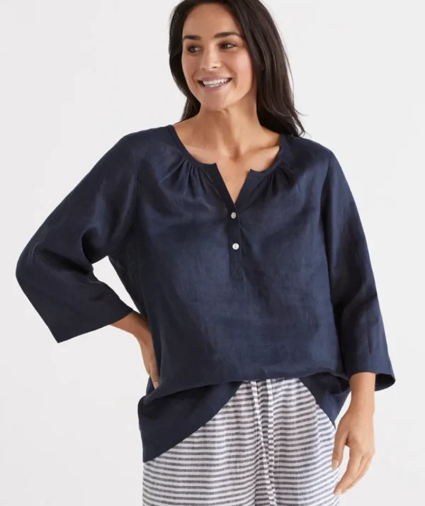 Linen ¾ Woven Lounge Top-Sussan Cheap