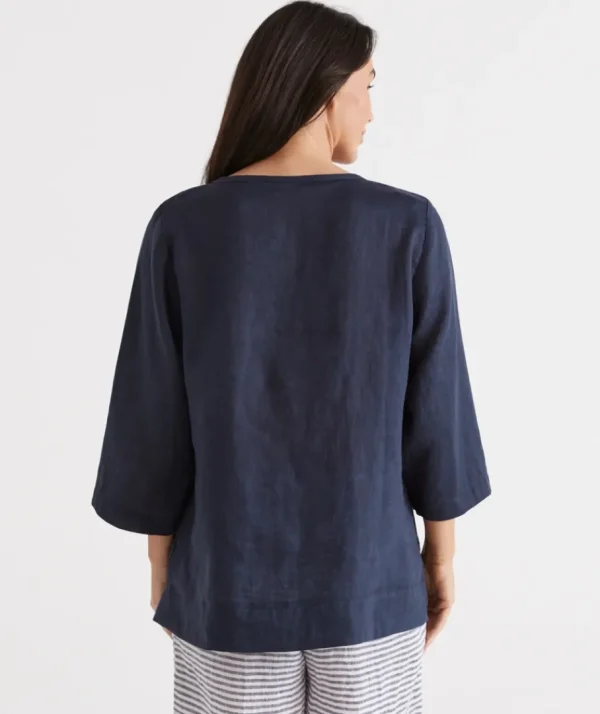 Linen ¾ Woven Lounge Top-Sussan Cheap