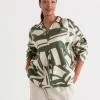 Linen Abstract Print Popover Shirt-Sussan Store