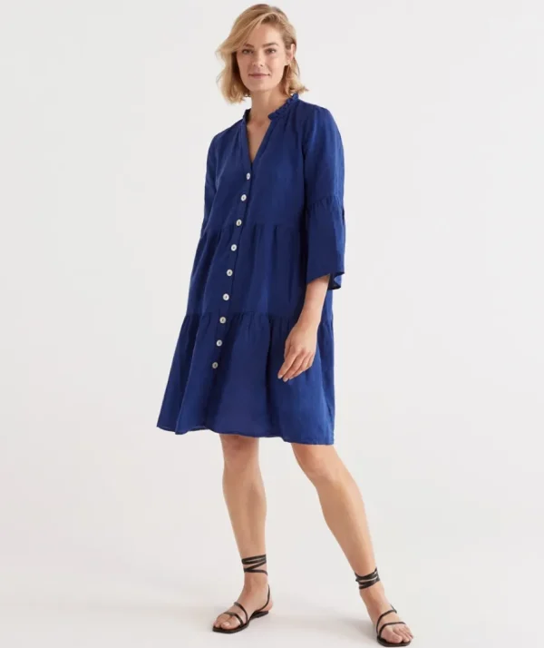 Linen Fluted Sleeve Dress-Sussan Discount