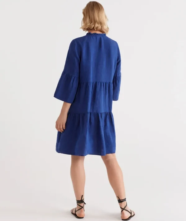 Linen Fluted Sleeve Dress-Sussan Discount