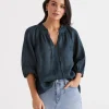 Linen Notch Neck Blouse-Sussan Cheap