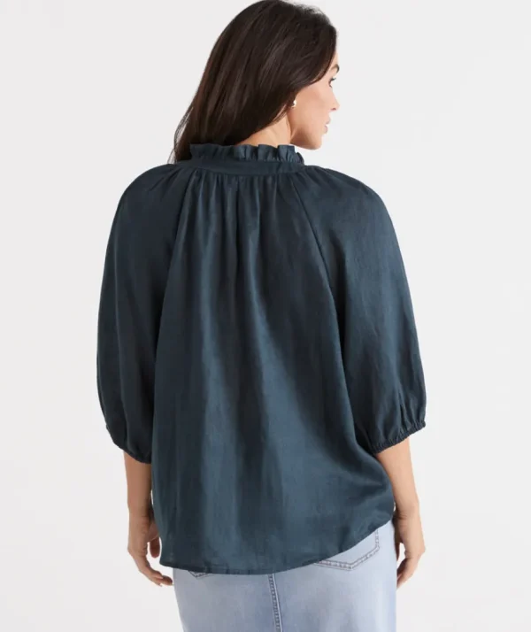 Linen Notch Neck Blouse-Sussan Cheap