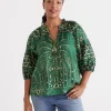 Linen Palm Noth Neck Blouse-Sussan Flash Sale