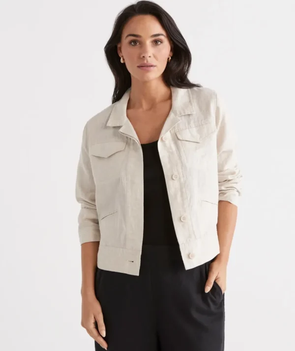 Linen Pocket Detail Shacket-Sussan Fashion