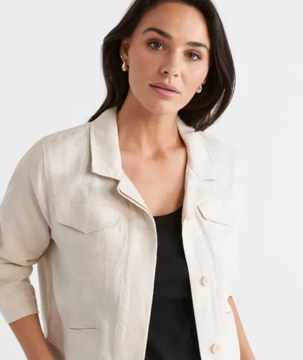 Linen Pocket Detail Shacket-Sussan Fashion