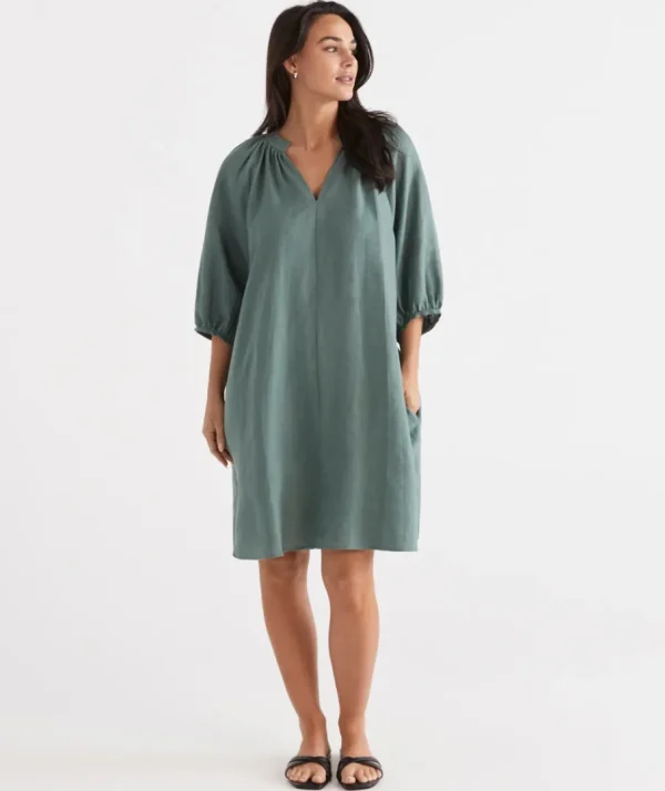 Linen Popover Dress-Sussan Cheap