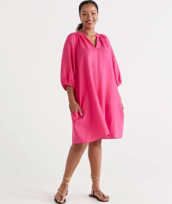 Linen Popover Dress-Sussan Cheap