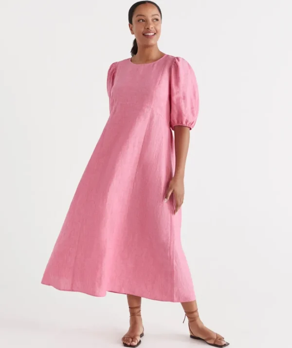 Linen Seam Detail Dress-Sussan Fashion