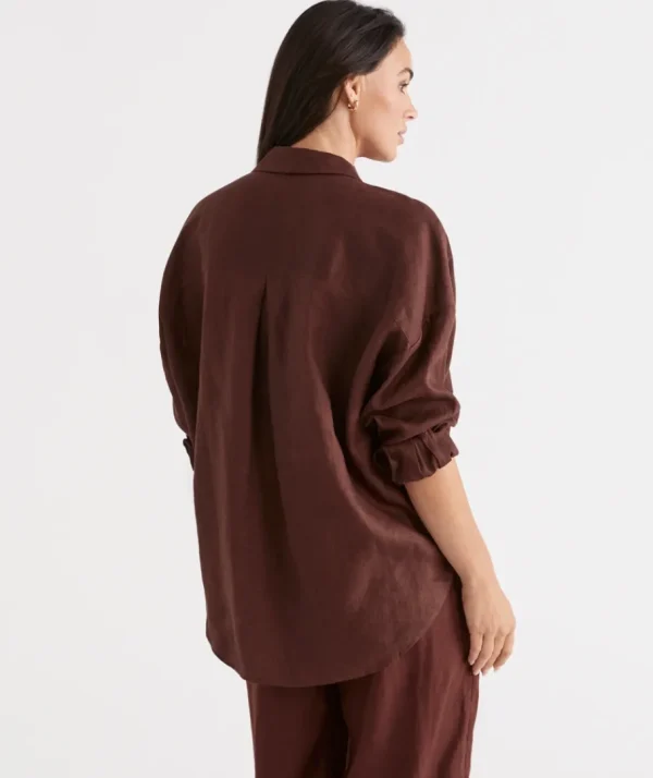 Linen Tab Sleeve Popover Shirt-Sussan Cheap