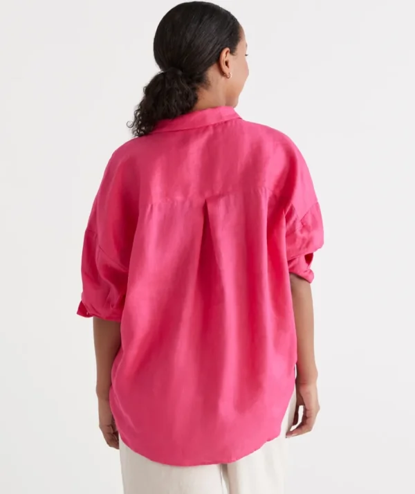 Linen Tab Sleeve Popover Shirt-Sussan Cheap