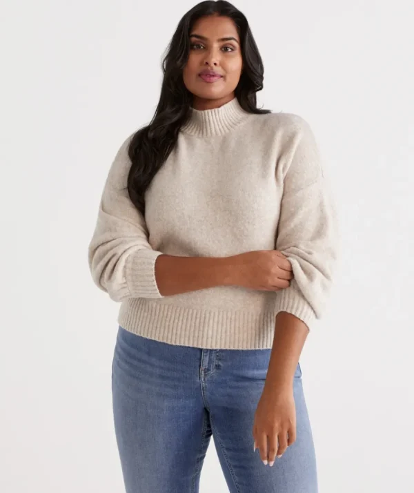 Lofty Mock Neck Blouson Pullover-Sussan Fashion