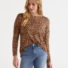 Long Sleeve Animal Pleat Back Top-Sussan Discount