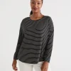 Long Sleeve Stripe Pleat Back Top-Sussan Cheap