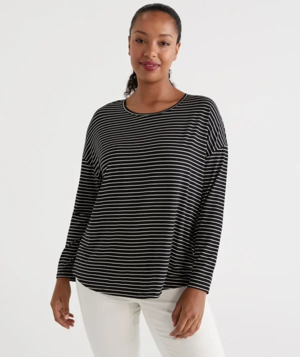 Long Sleeve Stripe Pleat Back Top-Sussan Cheap