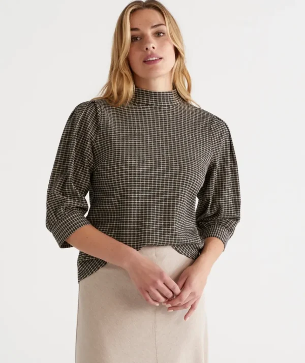 Mock Neck Check Top-Sussan Shop