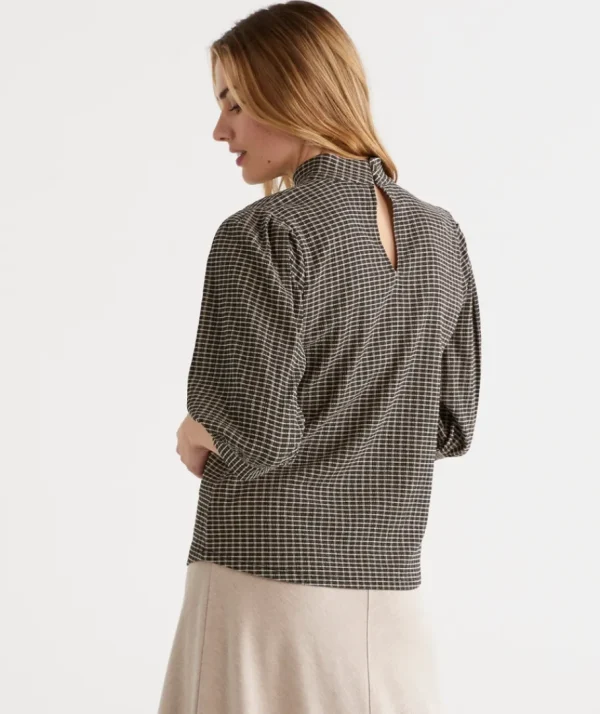 Mock Neck Check Top-Sussan Shop