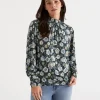 Mock Neck Etched Petal Sleeve Top-Sussan Cheap