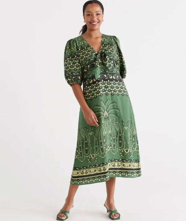 Palm Print Placement Dress-Sussan Store