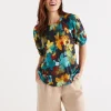 Print Raglan Puff Sleeve Top-Sussan Hot