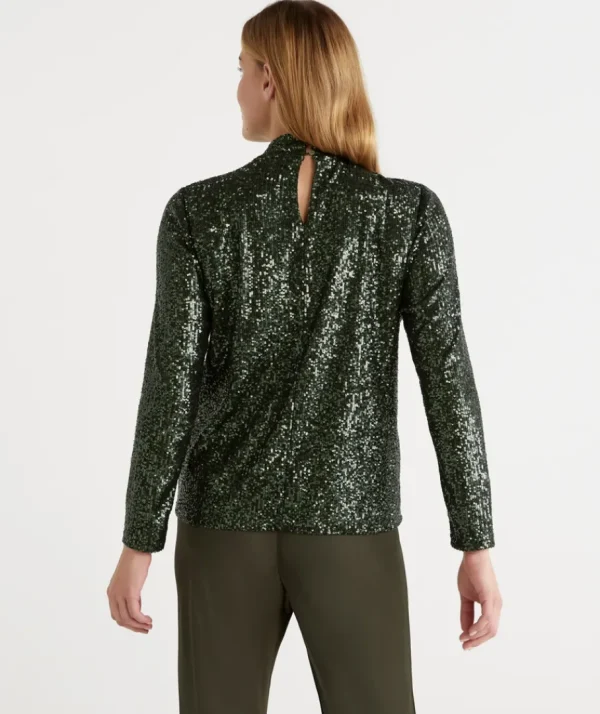 Sequin Keyhole Long Sleeve Top-Sussan Shop