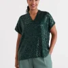 Sequin V Neck Top-Sussan Cheap