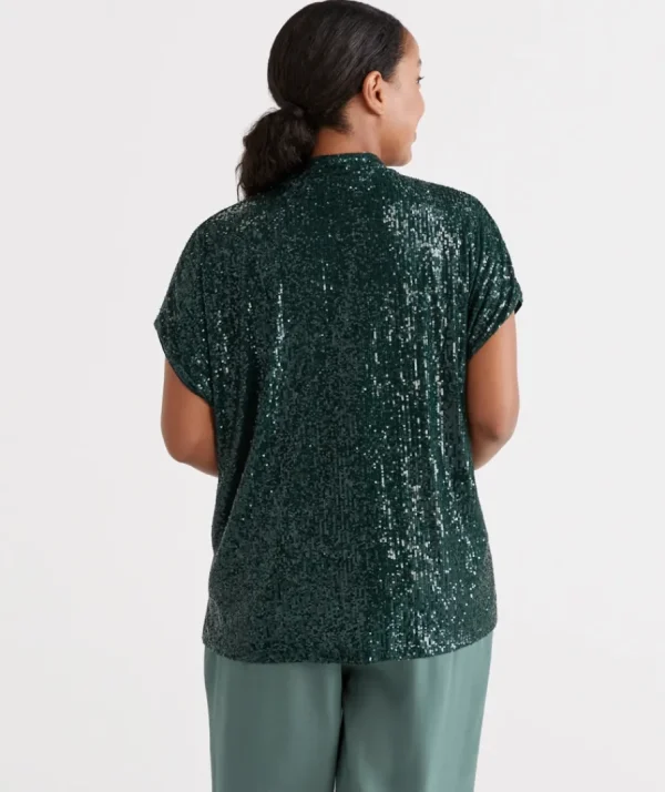 Sequin V Neck Top-Sussan Cheap