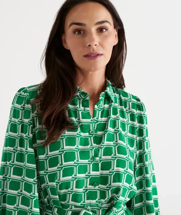 Soft Geo Shirt Dress-Sussan Shop