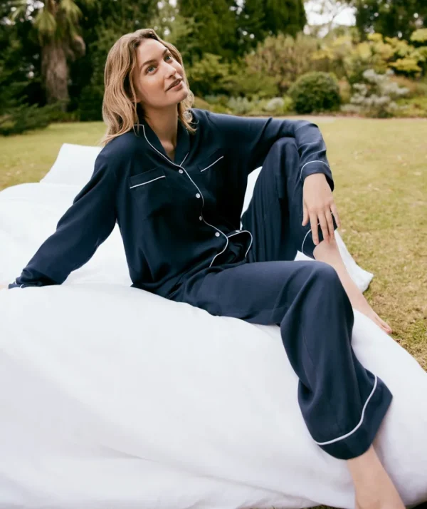 Solid Deep Navy Pyjama Set-Sussan Outlet