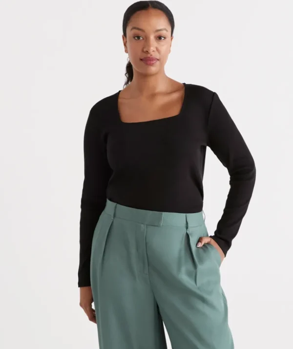 Square Neck Long Sleeve Top-Sussan Store