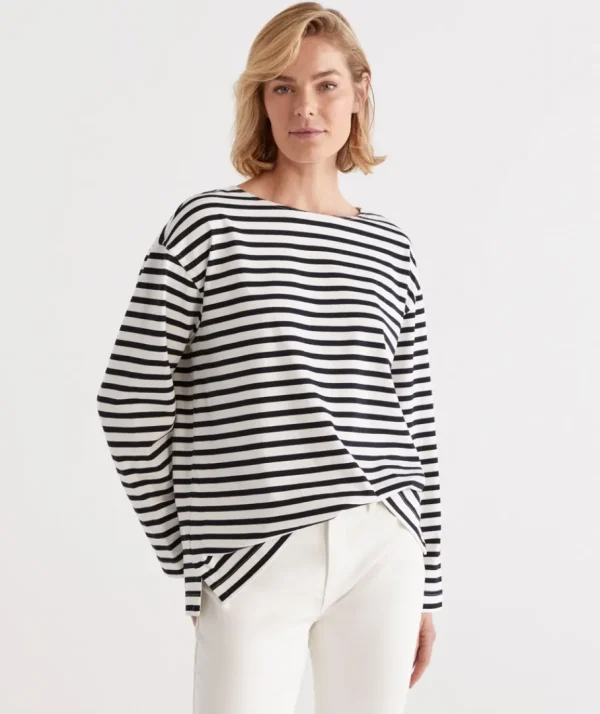 Stripe Boat Neck Top-Sussan Online