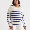 Stripe Button Shoulder Pullover-Sussan Hot