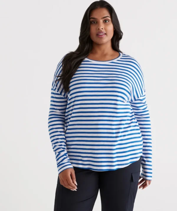 Stripe Crew Drop Shoulder Top-Sussan Fashion