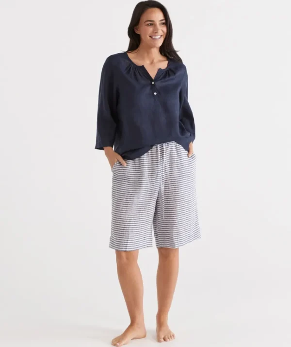 Stripe Linen Bermuda Lounge Short-Sussan Shop